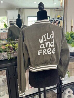 Wild Rose "Wild and Free" Cropped Jacket w/White Striped Collar & Cuffs - Size M